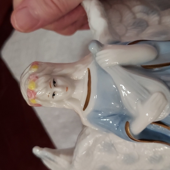 Twin Angels Pillar Candle Holder Dressed in Blue trimmed in Gilting Gold. - Picture 10 of 10